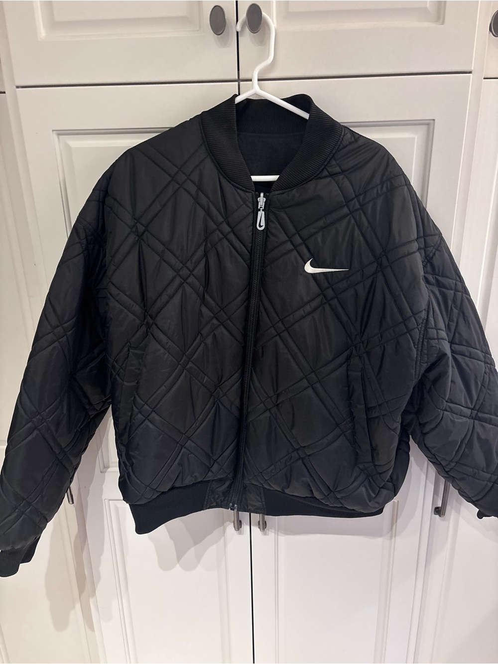 Vintage Nike Black Quilted Diamond-Stitch reversible Bomber Jacket - mens